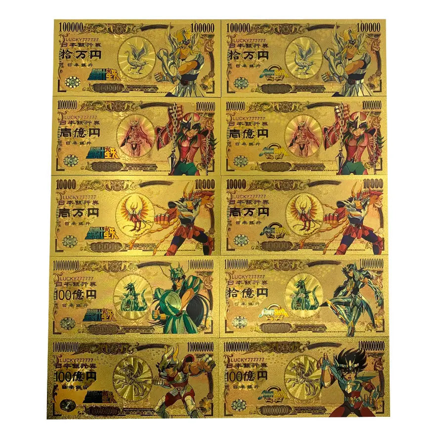 34 Types Japanese Anime Saint Seiya Yen  Lucky Gold Banknote Anime Cards Classic for Fun Collection Gifts
