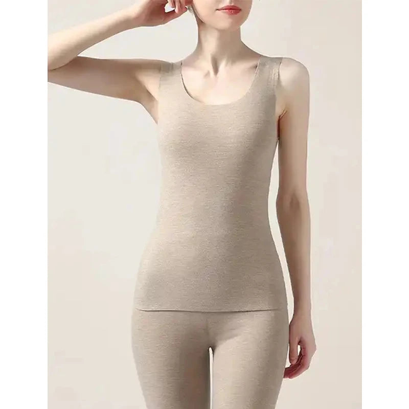 Custom Skin-friendly Thermal Underwear Set Woman Anti-static Ladies Sleeveless Long Johns Thermal Underwear