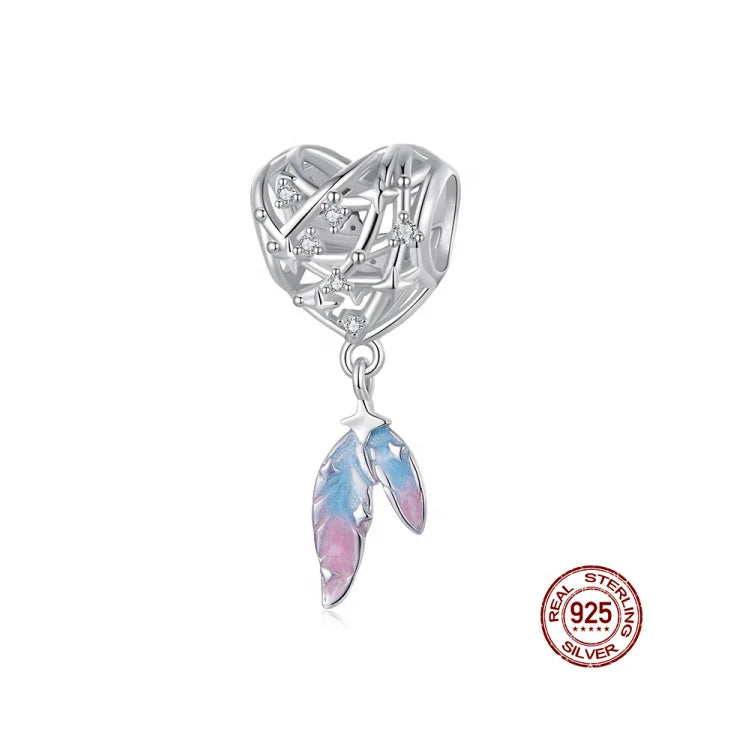 Custom Sterling Silver 925 Hollow Mothers Day Beads Charm Wholesale Bling Fashion Jewelry Engraved Enamel Bracelet Heart Charms