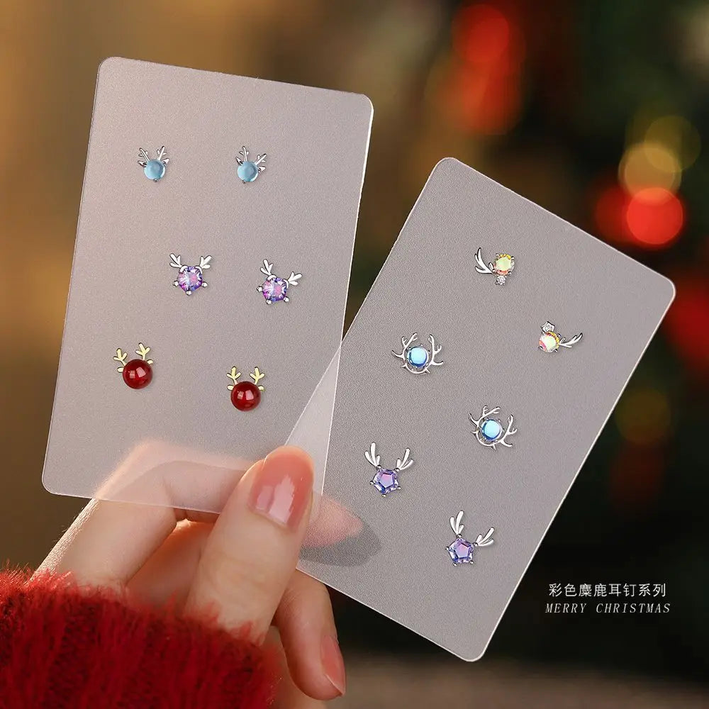 Fashion Christmas Jewelry S925 Sterling Silver Colored Stone Earrings for Women Simple and High-end Elk Earrings Christmas Gift