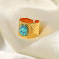 Natural Stone African Turquoise Agate Rope 18K Gold Plated Stainless Steel Fashionable Opening Gemstone Rings Ring