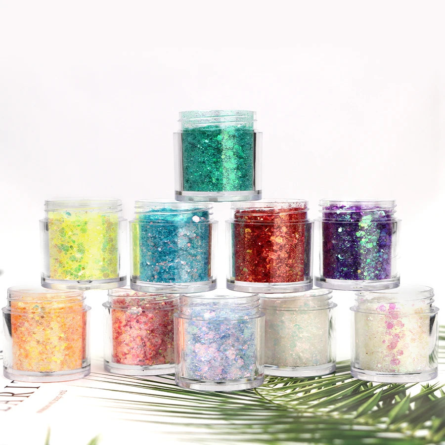 Bulk 1kg Mixed Color Chunky Glitter 10 Colors Magic Nail Glitter for Festivals and Crafts Packaged in Bags