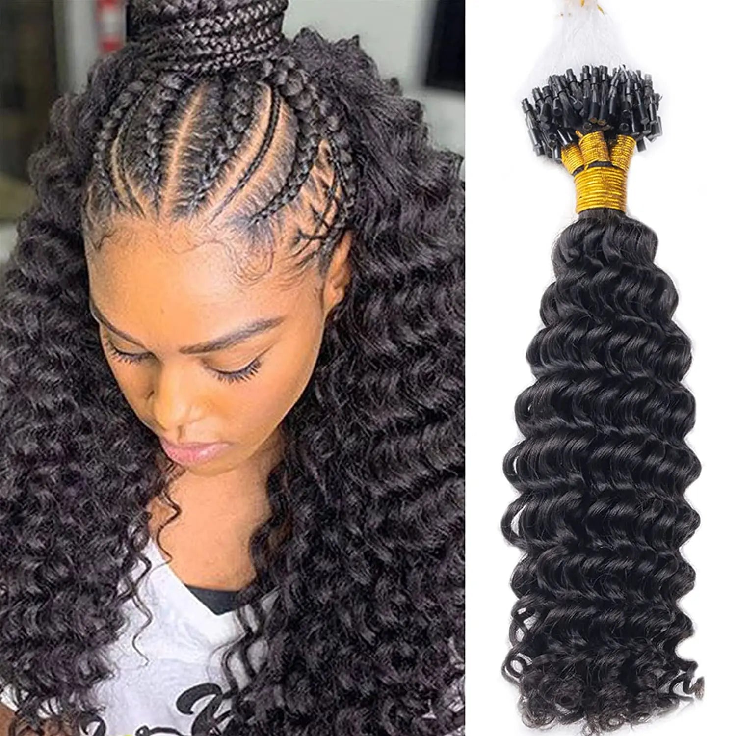 Wholesale Nano Micro Loop Indian Remy Hair Extension Virgin Human Hair Water Wave Deep Wave Loose Wave