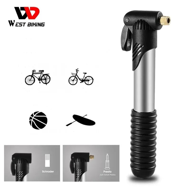 WEST BIKING Portable Mini Bicycle Pump Cycling Hand Air Pump Ball Tire Inflator Schrader Presta Valve MTB Road Bike Accessories