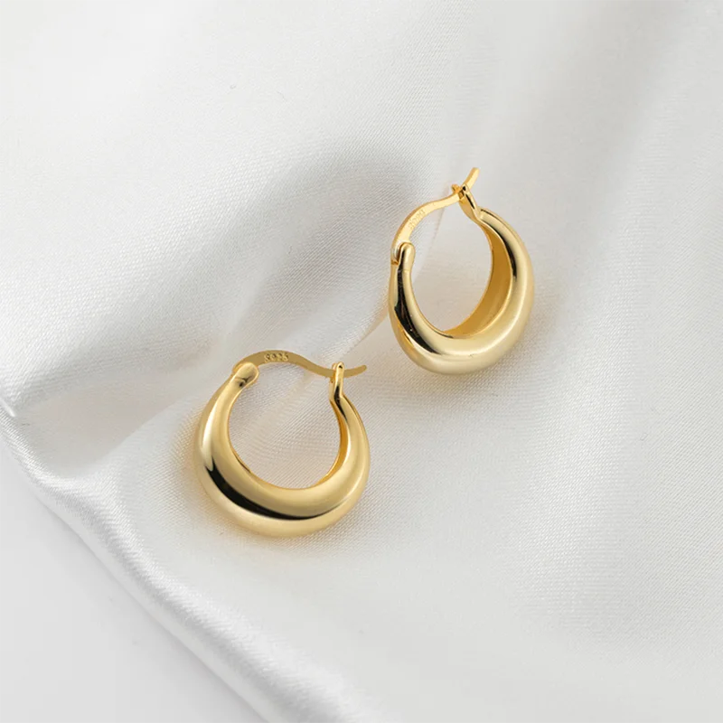 Statement Gold Plated Circle Huggie Hoop Earrings Gothic 925 Sterling Silver Trendy Women's Fine Jewelry Ear Buckle for Gift