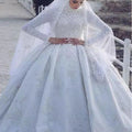 AL1514 Elegant Arabic Muslim Wedding Dress 2025 Hot Sale New Long-Sleeved Bride Lace Robe De Mariage Crystal Ruffles Wholesale