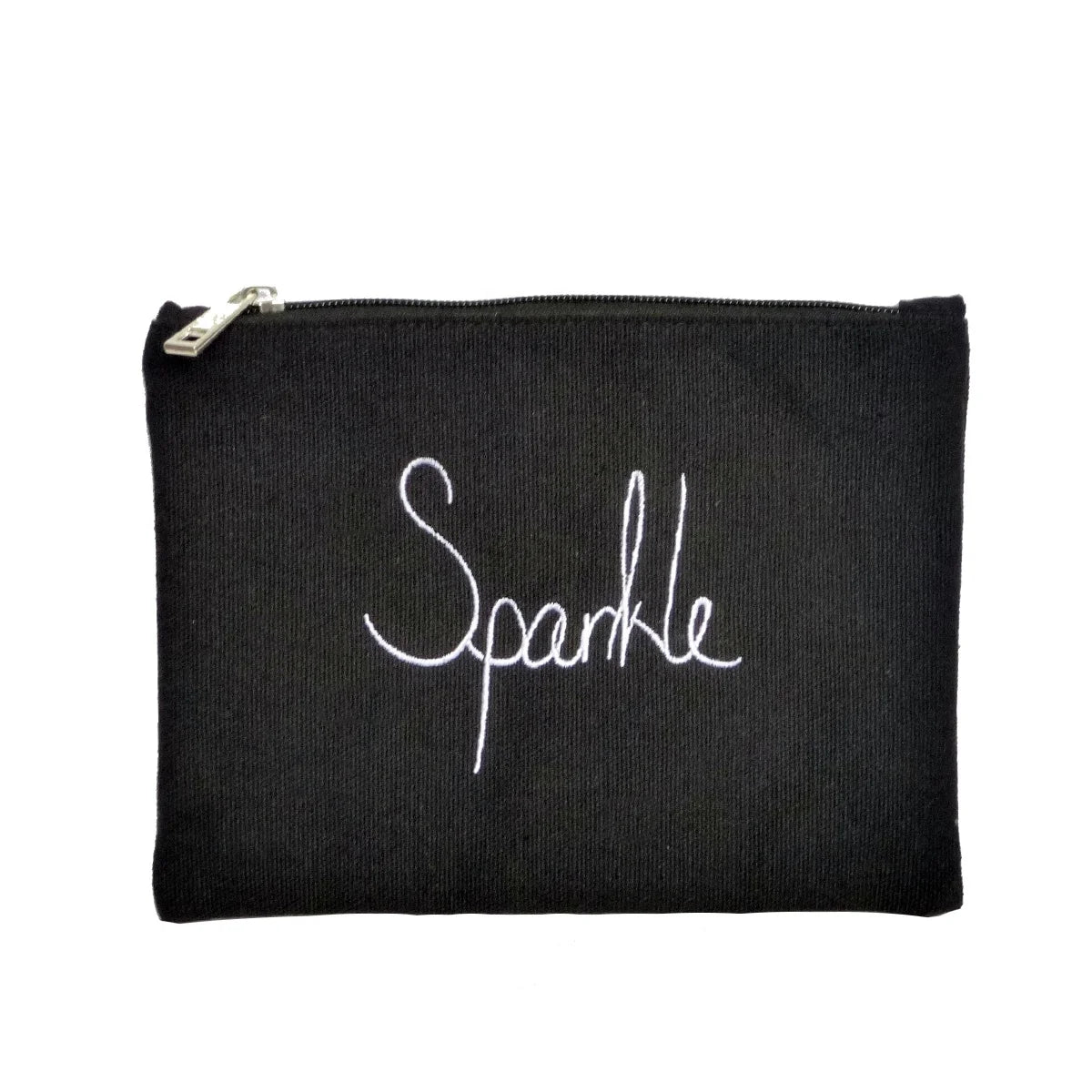 Eco Friendly Canvas Black Cosmetic Bag with Zipper Embroidery logo Make up Pouches for Women Gift Eco