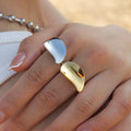 Adjustable Fashion Shiny 18K Gold Plated Blank Irregular Chunky Glossy Stainless Steel Jewelry Ring Women
