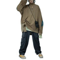 Custom Retro Splicing Gothic Yarn Dyed 100% Cotton Knitted Oversized Long Sleeve Hoodie Pullover T-shirt
