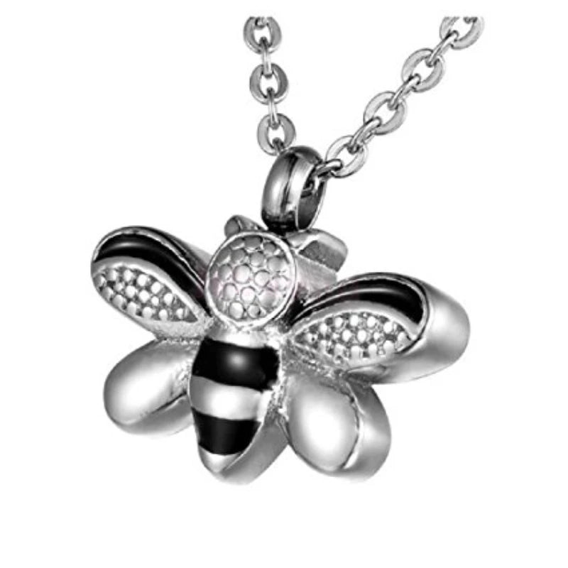 Children's Honeybee Stainless Steel Silver Plated Bee Ash Cremation Pendant Necklace for Pet Memorial