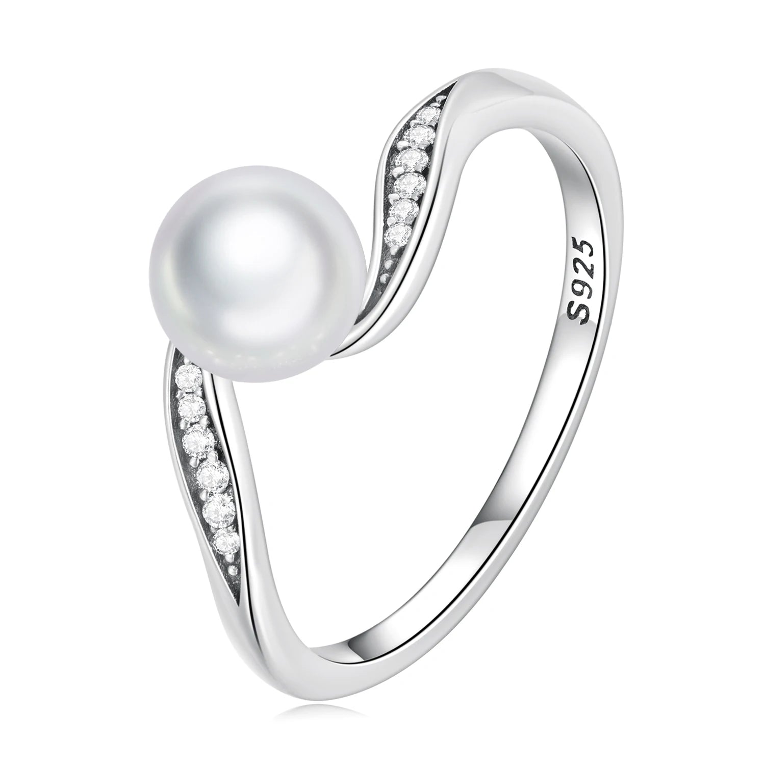 Factory 925 Sterling Silver Quality Shell Pearl Ring Geometric Ring Pave Setting CZ for Women Fine Jewelry BSR304