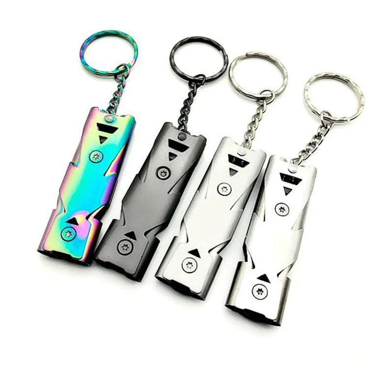 SP23-3747 Survival Whistle Double Bomb Outdoor Rescue Keychain Stainless Steel Lightweight High Frequency Climbing Travel Bag