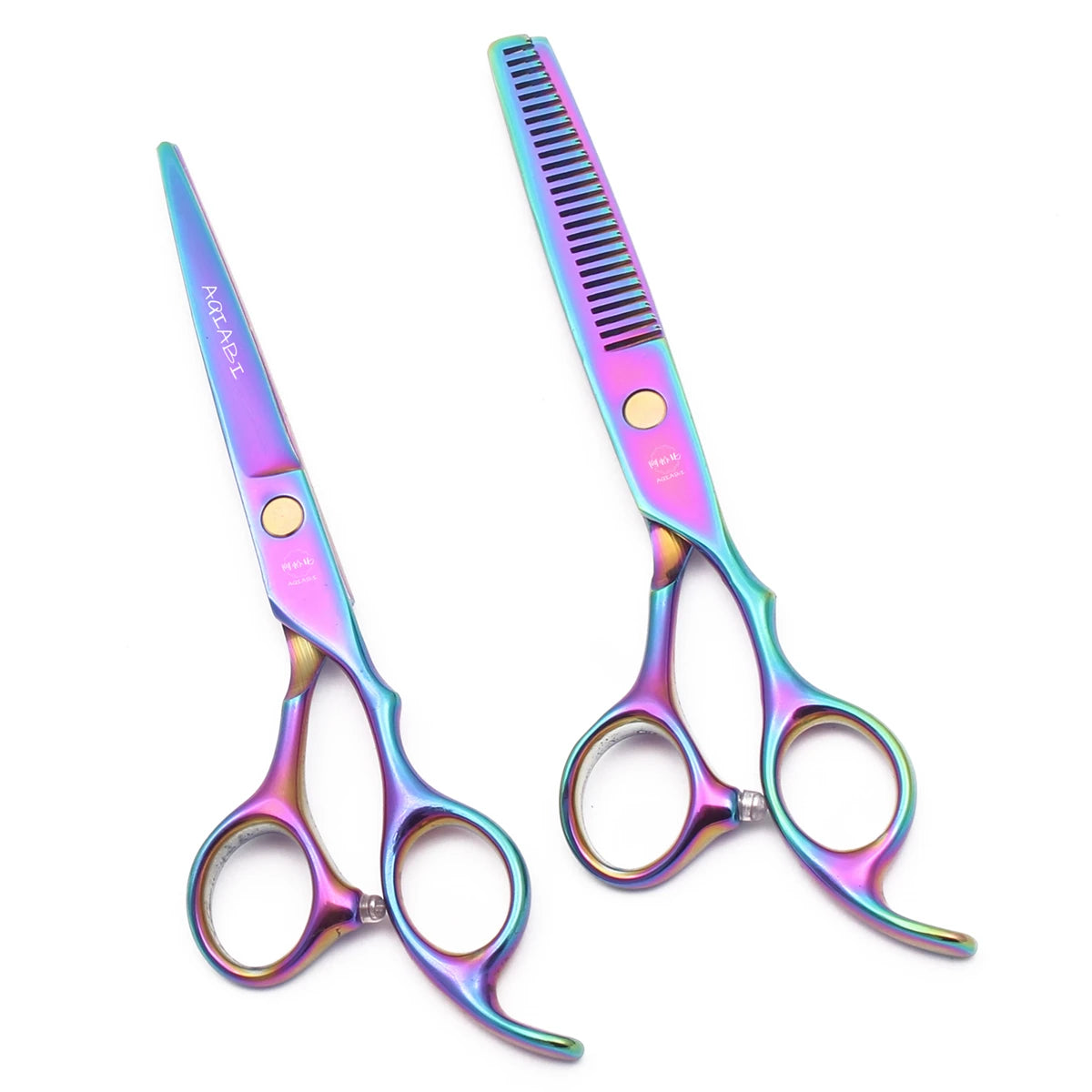 Barber Hair Cutting Scissors 5.5" 6" AQIABI Stainless Thinning Shears Barber Professional Hair Cutting Scissors Rainbow A1005