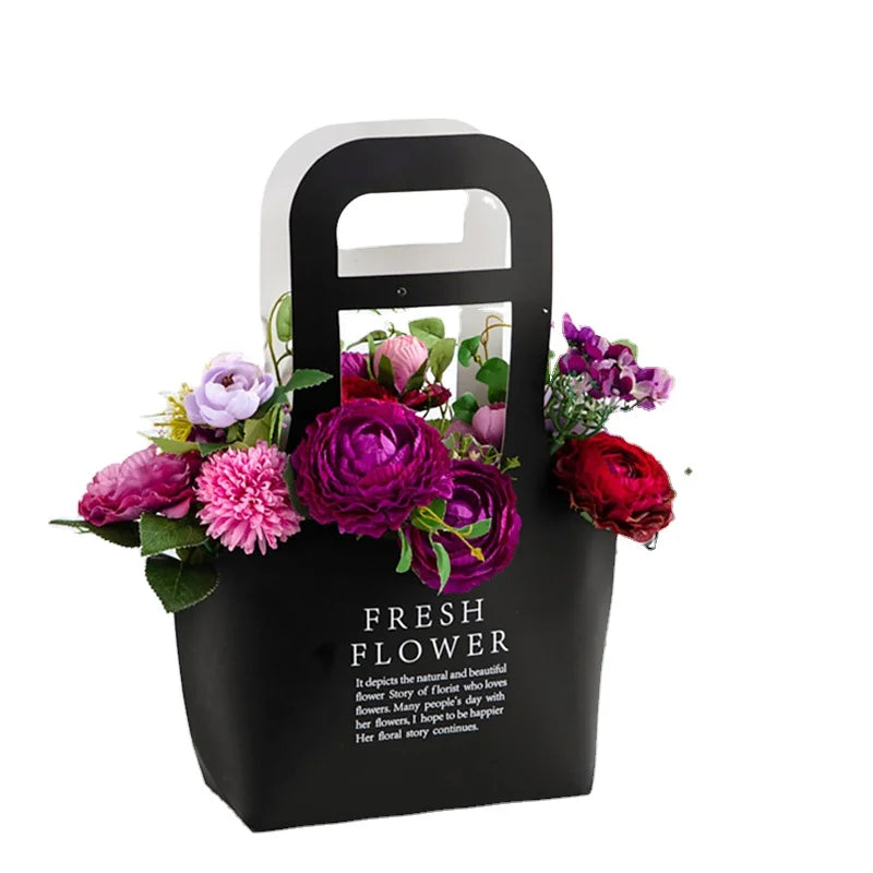 Hot Seller Craft Black Paper Bag Flowers Bouquet Handbag Florist Supplies Gift Box Gift Flower Kraft Bag