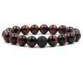 10mm Black Lava Stone and Red Tiger Eye Bead Bracelets Fashion Couple Set for Men Women for Wedding or Party With Zircon Stone