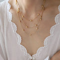 Latest Design Dainty Beaded Necklace 18K Gold Plated Multi-Layer Stainless Steel Long Gold Bead Beads Necklace Charm Pendants