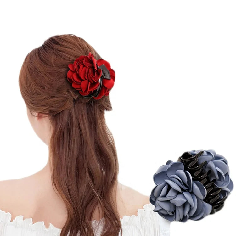 MIO Fabric Flower Shape Hair Claw Clips Hair Accessories Plastic 8.5cm Big Size Ponytail Holder Hair Clamps for Women