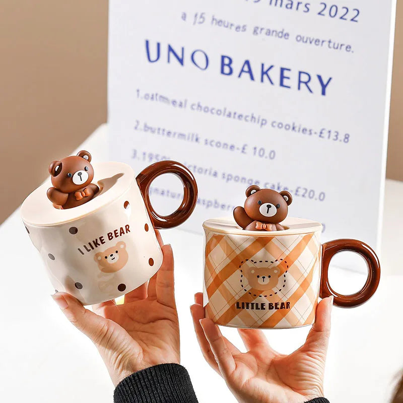 Promotional Lovely Cartoon Bear Mugs Ceramic Mug With Lid Cute 3d Bear Ceramic Mug