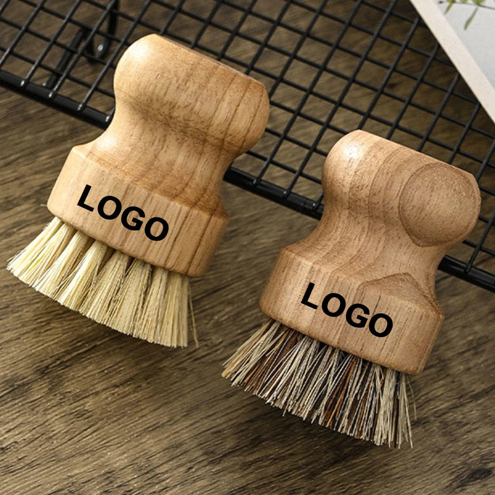 Custom Logo Dish Brush Eco-friendly Bamboo Wood Dish Brush Wooden Dish Brush with Sisal Fiber Natural Scrub Brush Kit for Dishes