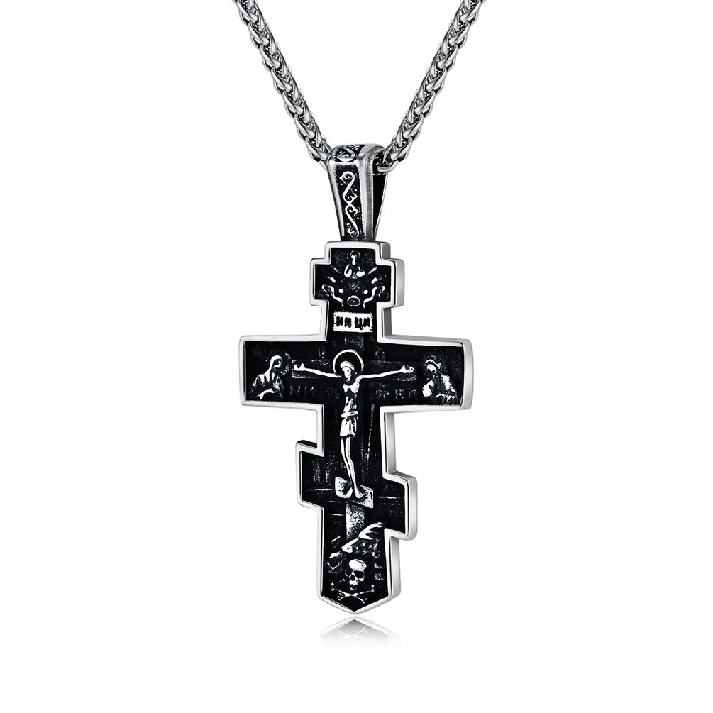 Vintage Fashion Jewelry Stainless Steel Orthodox Cross Pendant Necklace