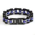 Mens Two Tone Bike Chain Bracelet Black Blue Stainless Steel Biker Jewelry Heavy Link