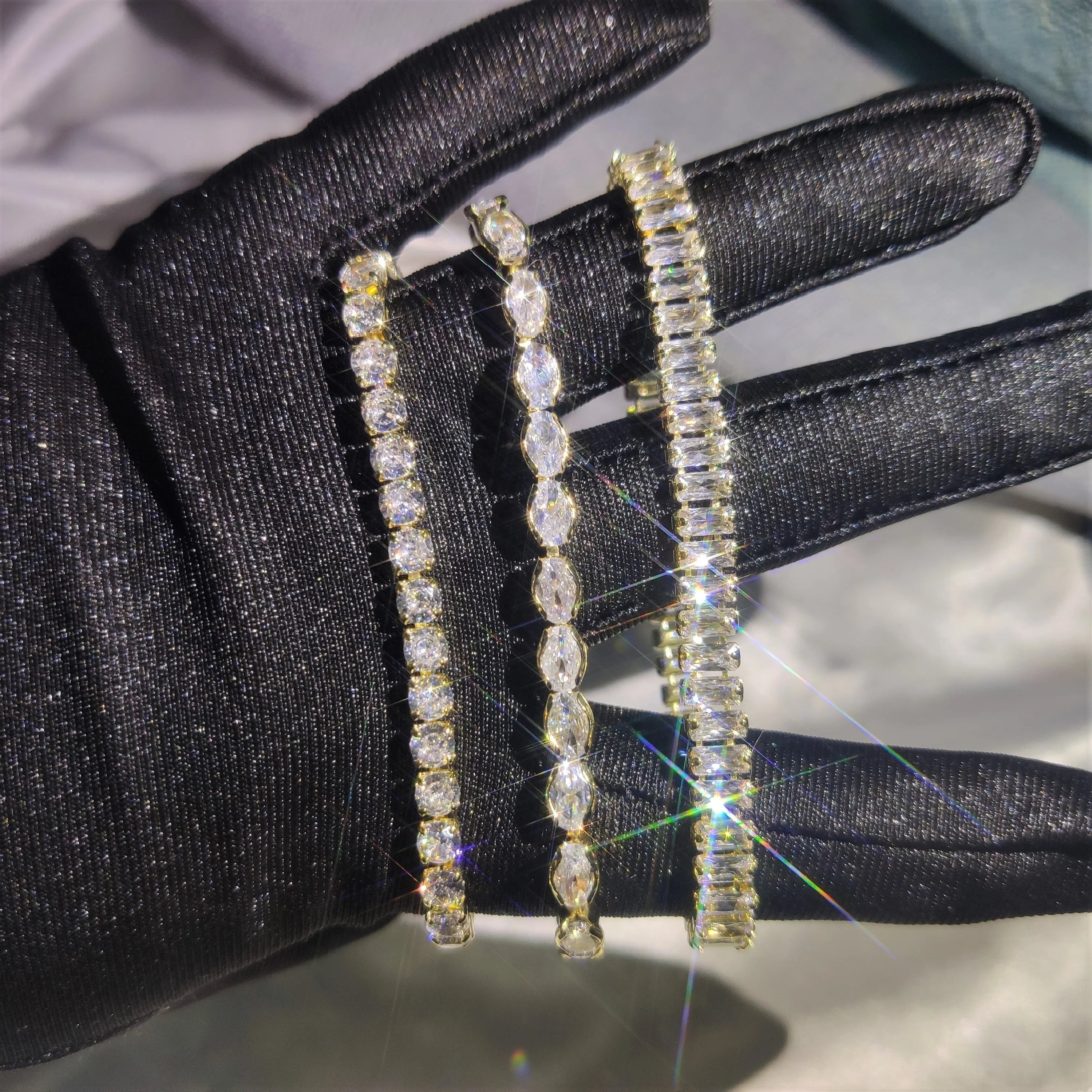7 Designs Sparkling Silver Real 18k Gold Plated Geometric Round Crystal CZ Tennis Bracelets Rectangle Cubic Zirconia Bracelet