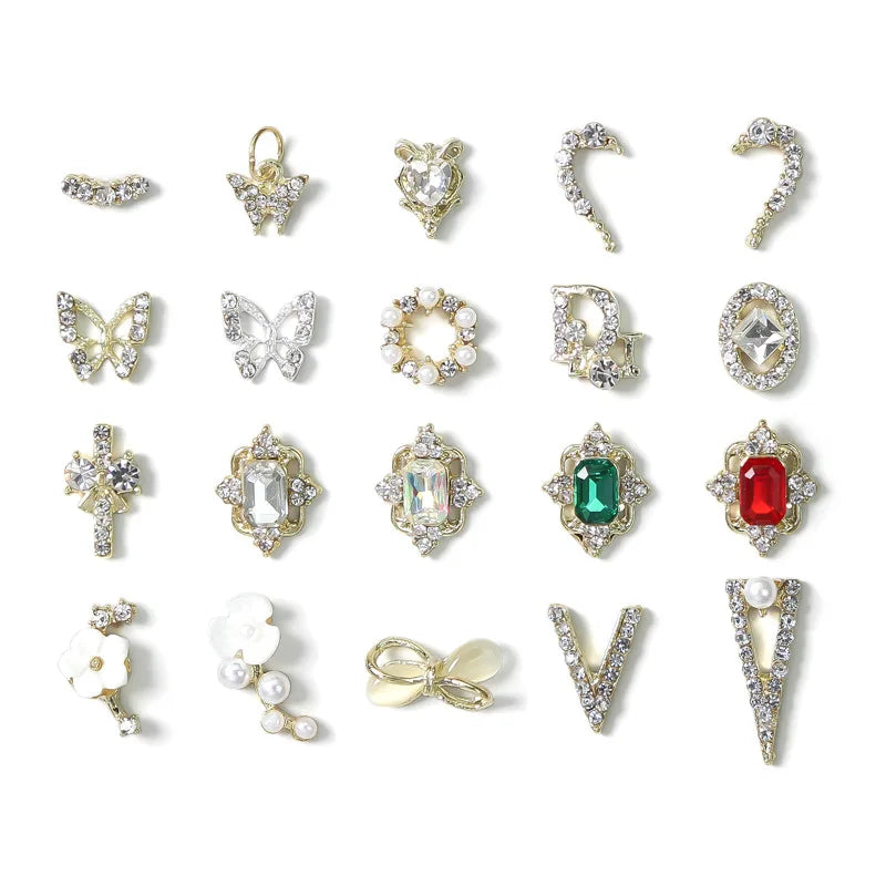 Heart Shaped and Love Alloy Diamond Nail Drill Rhinestone Crystals Valentines Decorations for DIY Manicure Jewelry Making