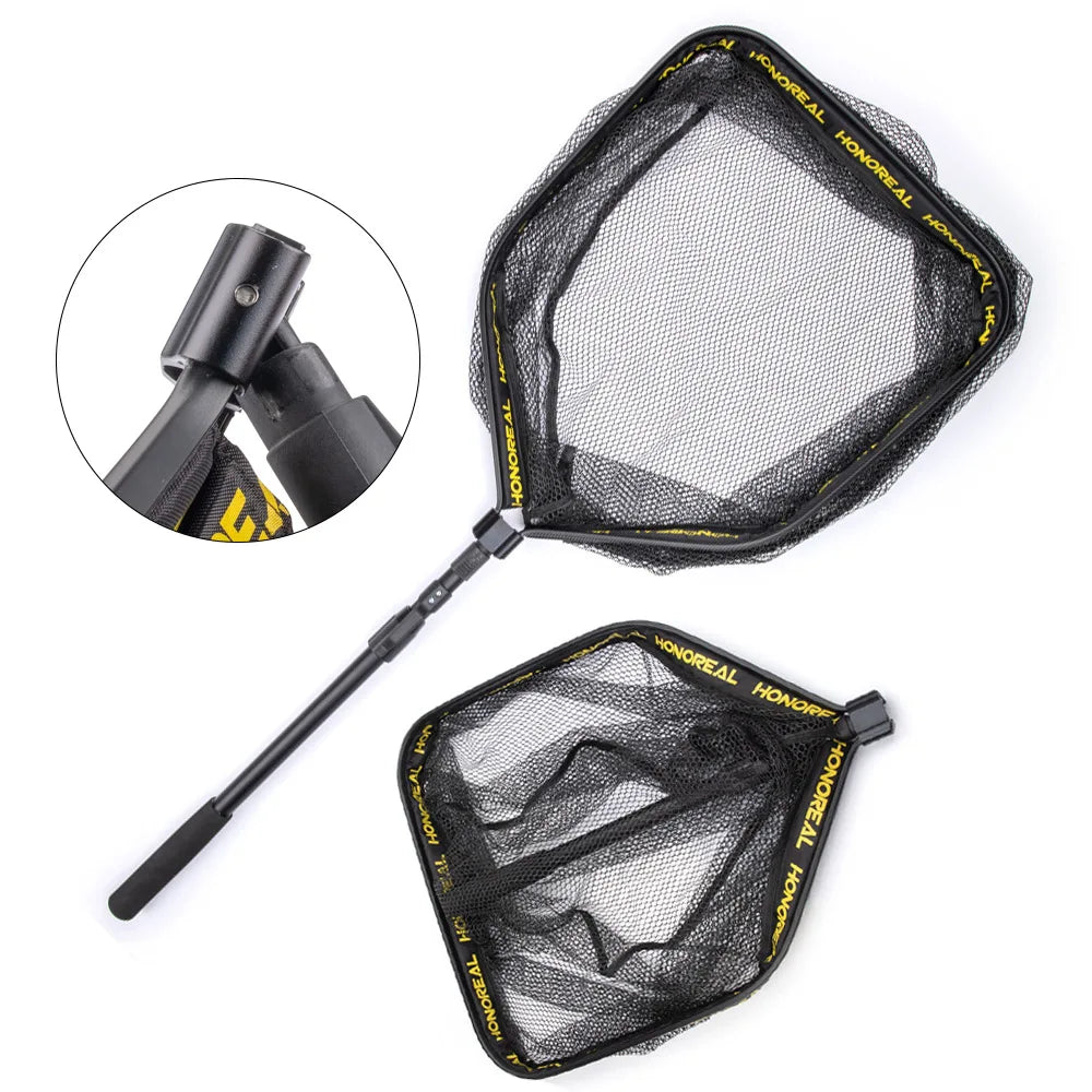 2022 HONOREAL Foldable Aluminum Handle Floating Rubber Fishing Landing Nets