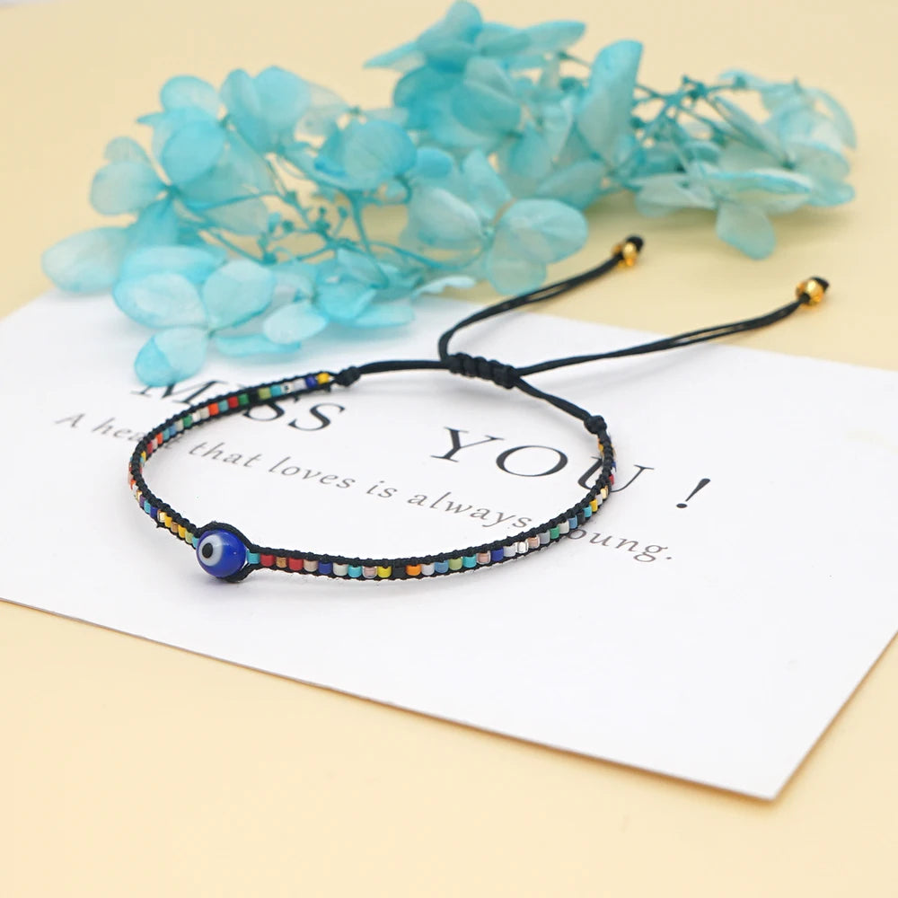 Go2boho Handmade Colorful Rainbow Bracelet Turkey Evil Eyes Bohemia Fashion Miyuki Beads Bracelets Women Jewelry