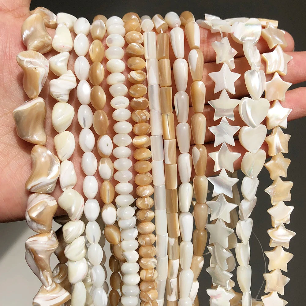 Natural White Freshwater Stone Beads Mother of Pearl Rondelle Heart Star Tube for Jewelry Making