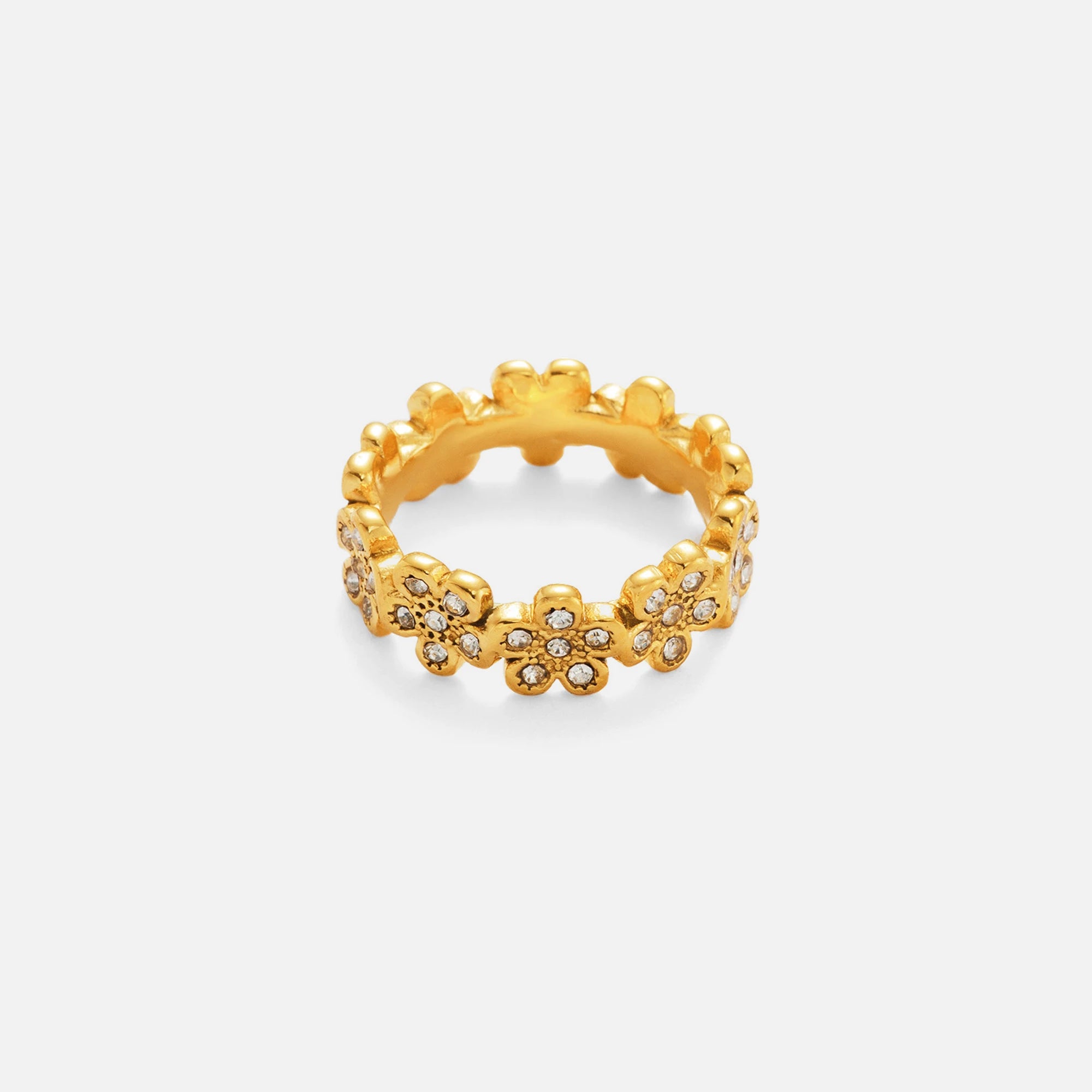 Dazan New HOT INS Trendy 18k PVD Gold Plated Stainless Steel Vintage Dainty Daisy Flower Snowflake Zircon Ring for Party Gift