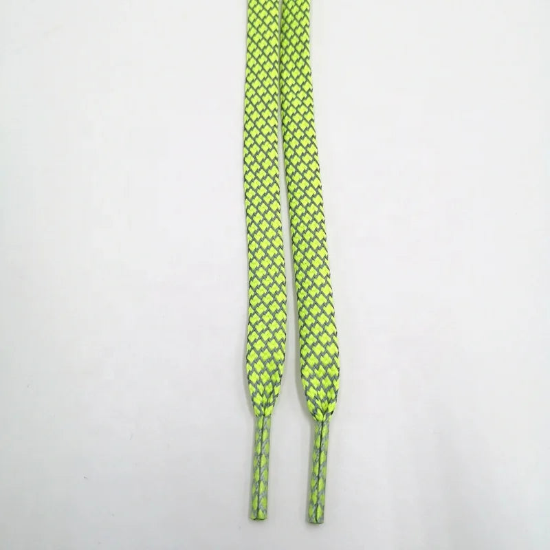 Factory Wholesale Reflective Smart Glow Dark Machine Shoelaces 8mm Flat Printed Polyester Transparent Plastic Tips for Outdoor