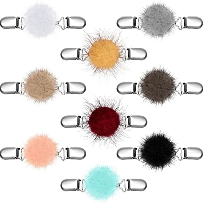 Cute Velvet Sweater Clips with Pompom Cinch Dresses Cardigan Collar Clasps Women's Clothing Brooches for Wedding