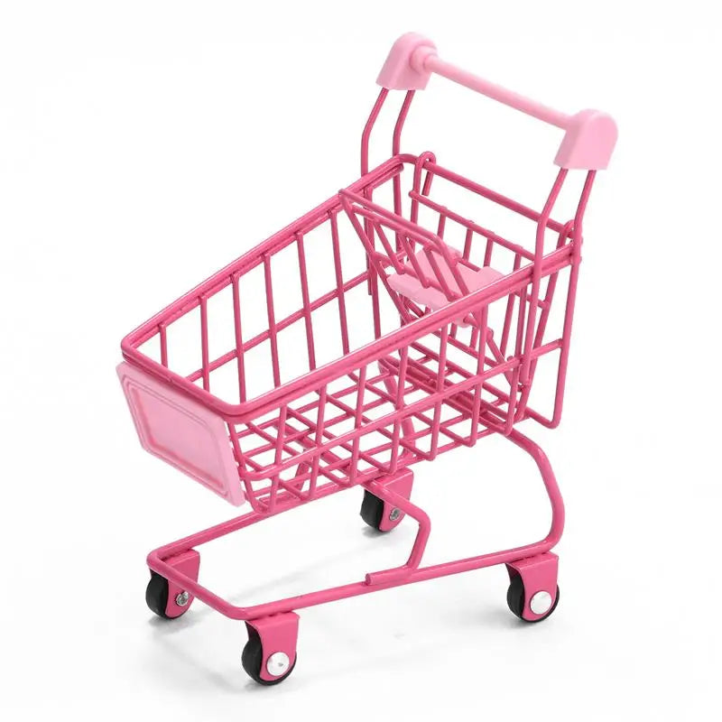 Doll Cart Shopping Accessories Ins Pink Girly Bowknot Flower Basket Metal Cute Pink Desktop Clutter Flower Storage Basket