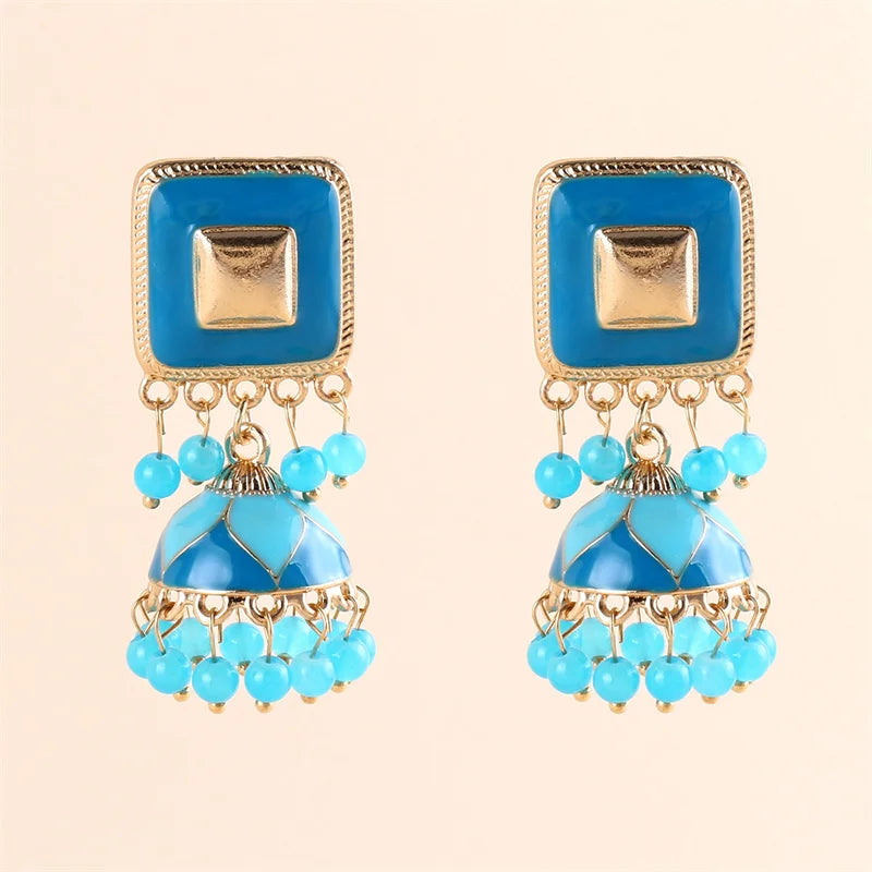 Vintage Indian Jhumka Earrings Bells Tassel Dangle for Women Girl Vacation Party Jewelry Gift