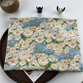 White Daisy Oil Painting 3D Digital Floral Printing 40S 100GSM 100% Cotton Poplin Woven Fabric for Clothing