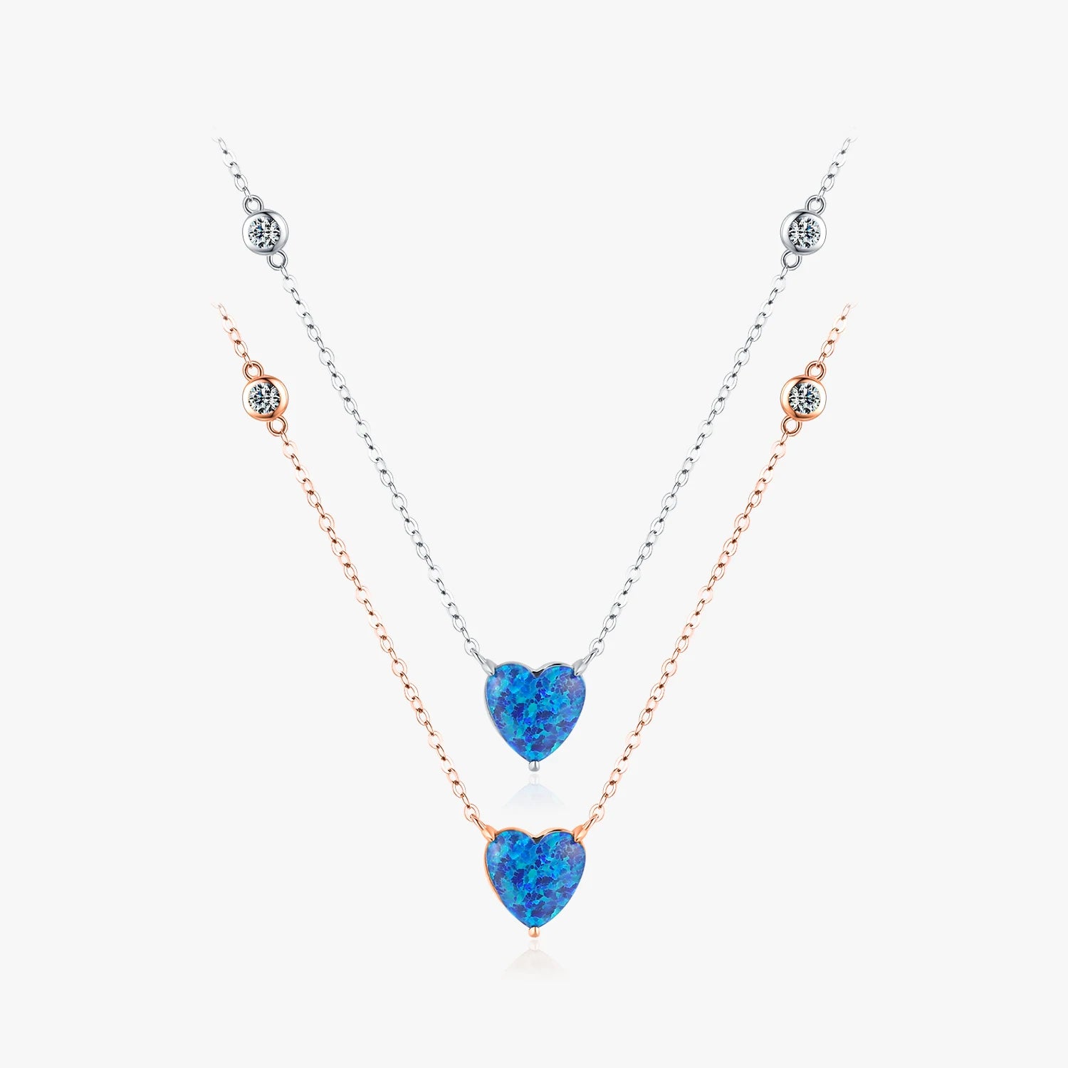 925 Sterling Silver Fashion Link Chain for Women Fine Jewelry Van Gogh Starry Sky Design Blue Heart Opal Pendant Necklace