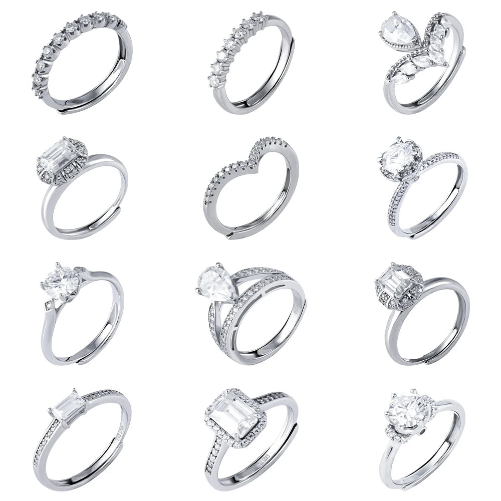 Wholesale 925 Silver GRA Moissanite Diamond Engagement Ring Adjustable Size Round Shape White Gold Material for Lady's Wedding