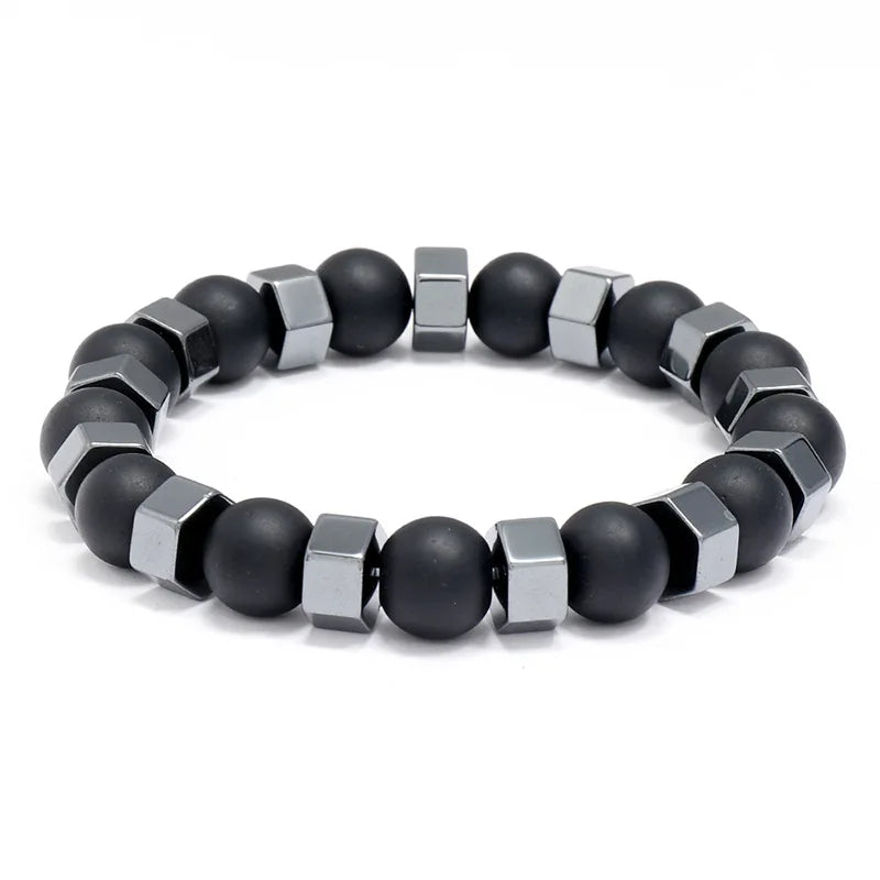 Vintage Fashion Men's Geometric Beaded Hematite+Glass Elastic Bracelet Bangles for Wedding Anniversary Party Gift