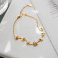 Dainty Waterproof Jewelry 18K Gold Plated Daisy Linked Anklet Stainless Steel Flower Leg Chain Anklets for Women YF2969