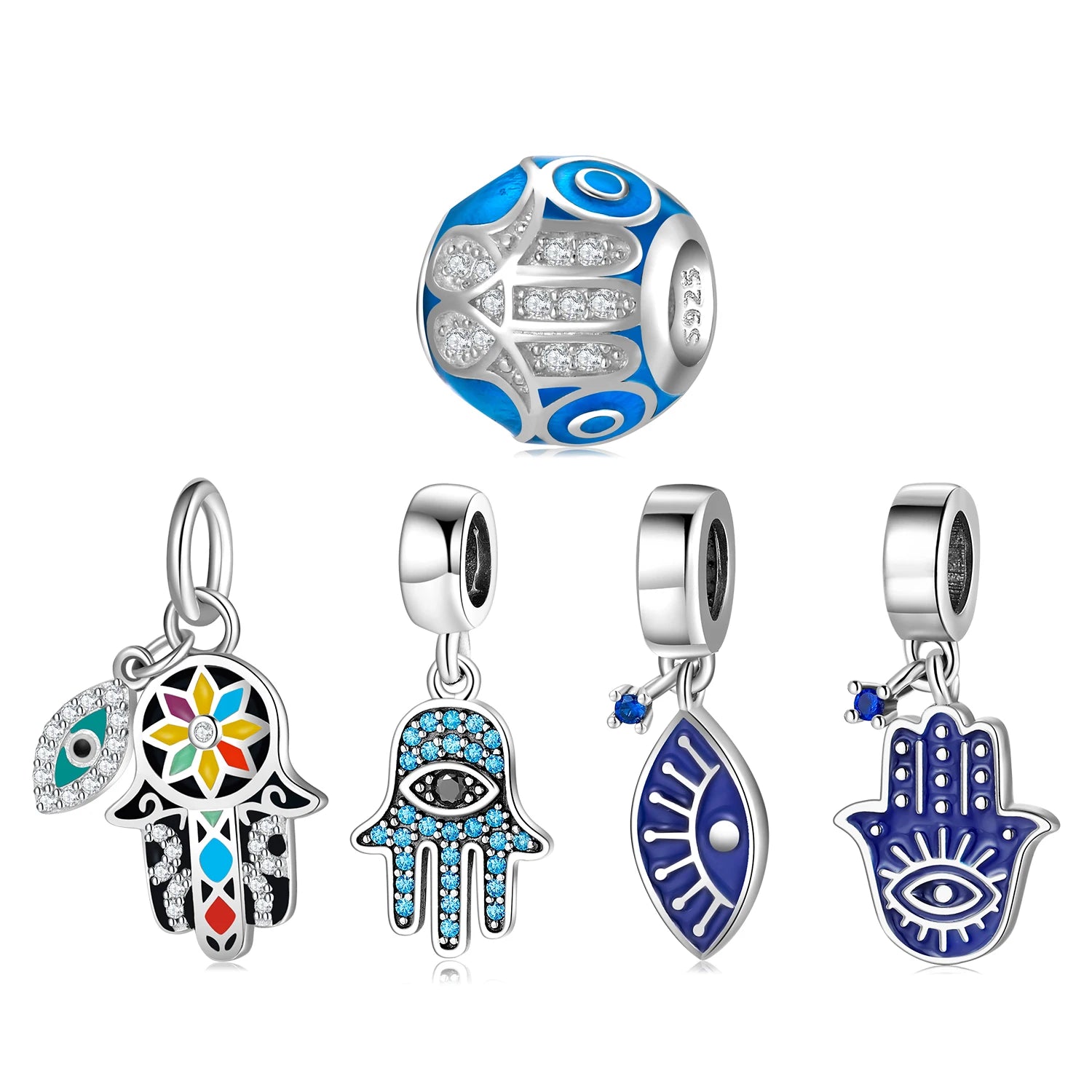 Real 925 Sterling Silver Hand of Fatima Evil Blue Eye CZ Pendant Enamel Colorful Fit Original Bracelet Women Jewelry Wholesale