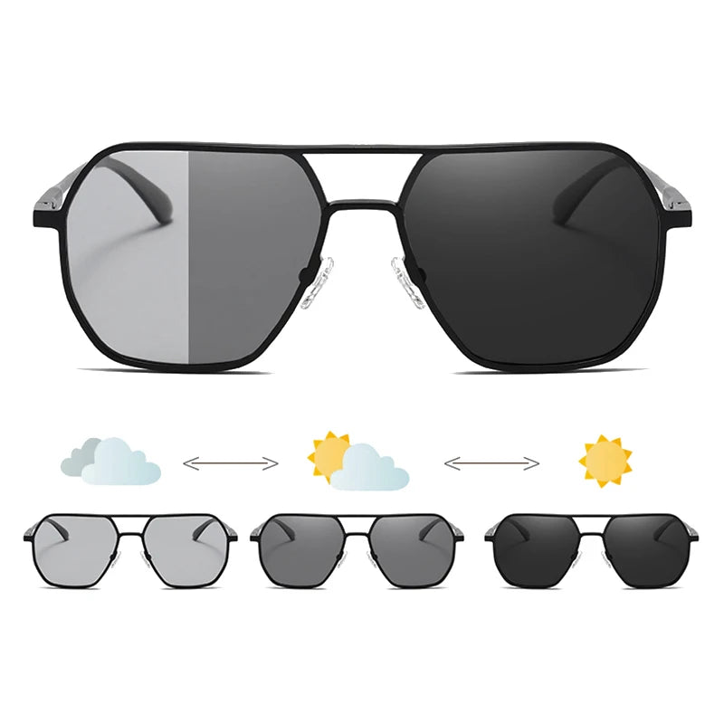 Fashion Metal Frame Oversized Polarized UV400 Photochromic CE Certified Custom Logo Sunglasses for Men Driving Fishing