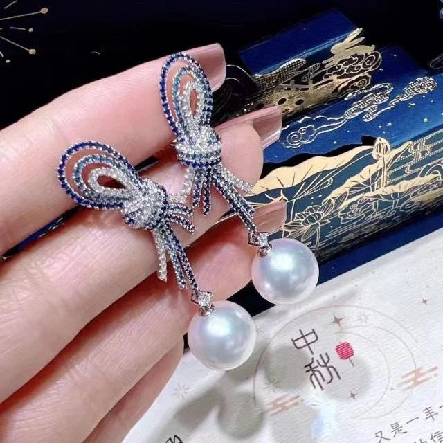 E2223 9-10mm DIY Natural Freshwater Pearl Charm Earrings Mounting Accessory 925 Sterling Silver Gold Plated  Jewelry for Women