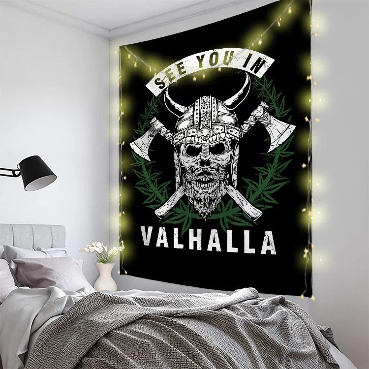 Norse Mythology Vikings Tapestry Mysterious Ancient Runes Totem Tapestries Wall Hanging Art for Living Room Bedroom Home Decor