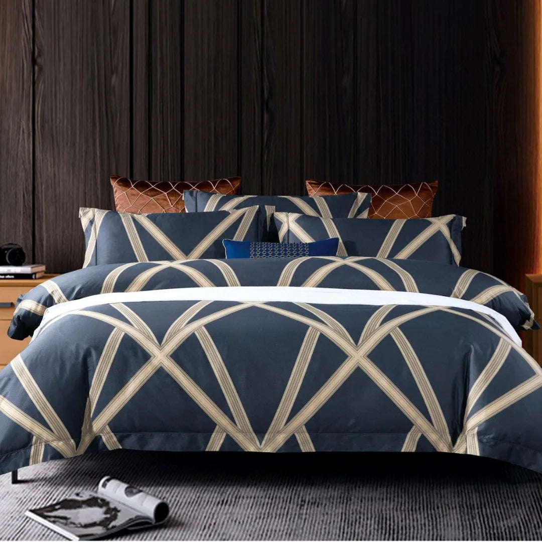 Modern Style Pillowcase Blue Bed Sheet Lattice Printing Comforter Cover 100% Cotton Brown Home Textile Bedding Set Wholesaler