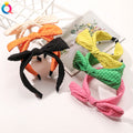 QIYUE YIWU Wholesale Popular Waffles Plaid Hair Band With Bow Korea Candy Color Soft Headband for Women