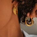 Ins Fashion Jewelry Non Tarnish Stainless Steel 18k Gold Plated Three Twisted Hoop Earring