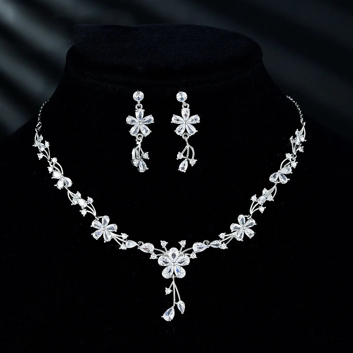 SLBRIDAL Luxury Sparkling Prong Setting Bridal Cubic Zircon Necklace Earring Set Wedding CZ Jewelry Set Women Party Jewelry