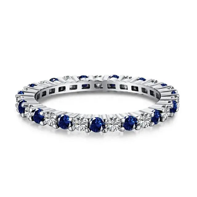 925 Sterling Silver Stacking Rings Round-Cut Sapphire Green Ruby Cubic Zirconia All-Around Band Ring