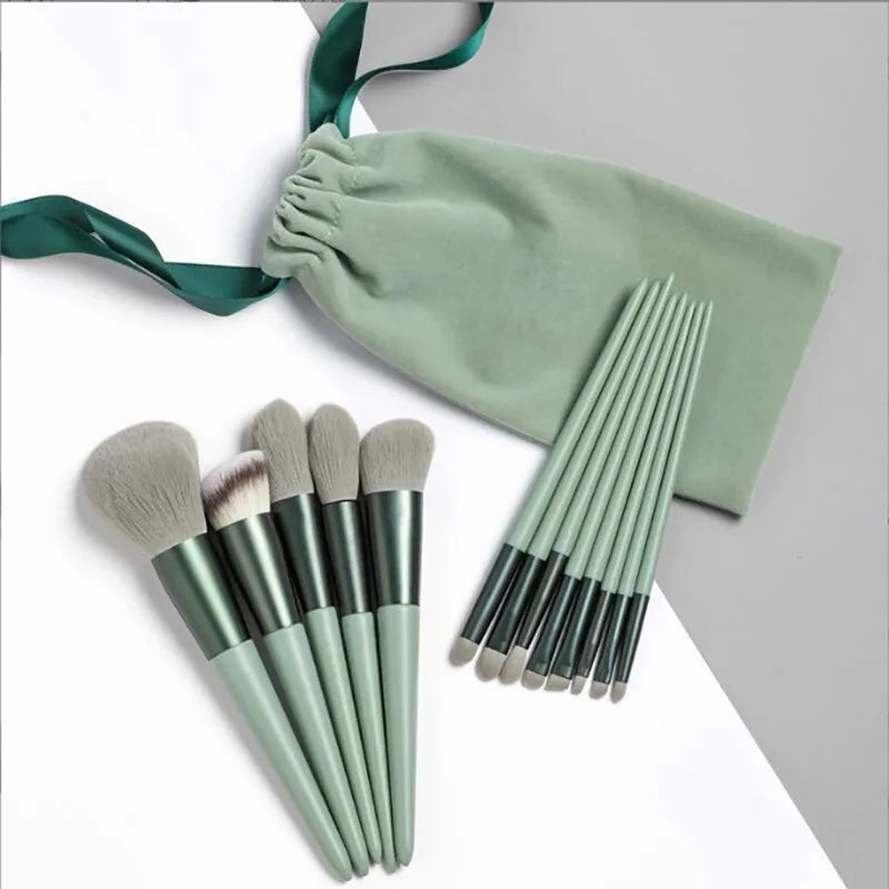 New Private Label Green 13pcs Makeup Brush Super Soft Hair Eyeliner Brush Makeup Tool Makeup Brush Set